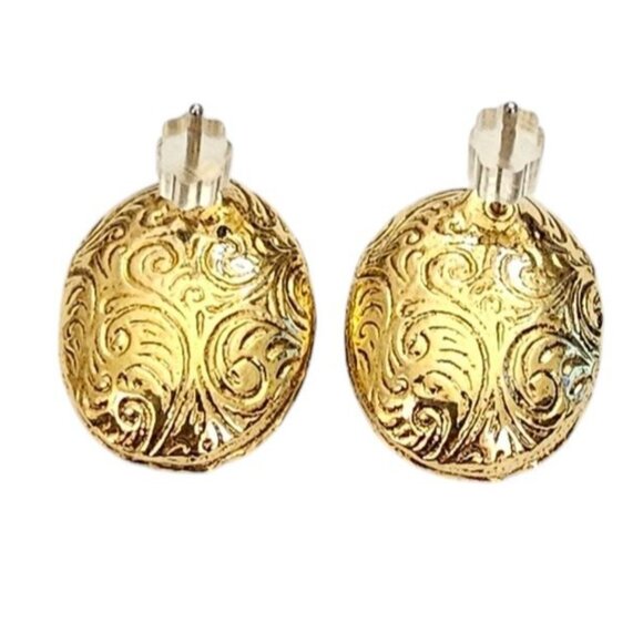 1928 Brand Gold Tone Oval Blue Faceted Lucite Post Earrings, L813 - Picture 4 of 7